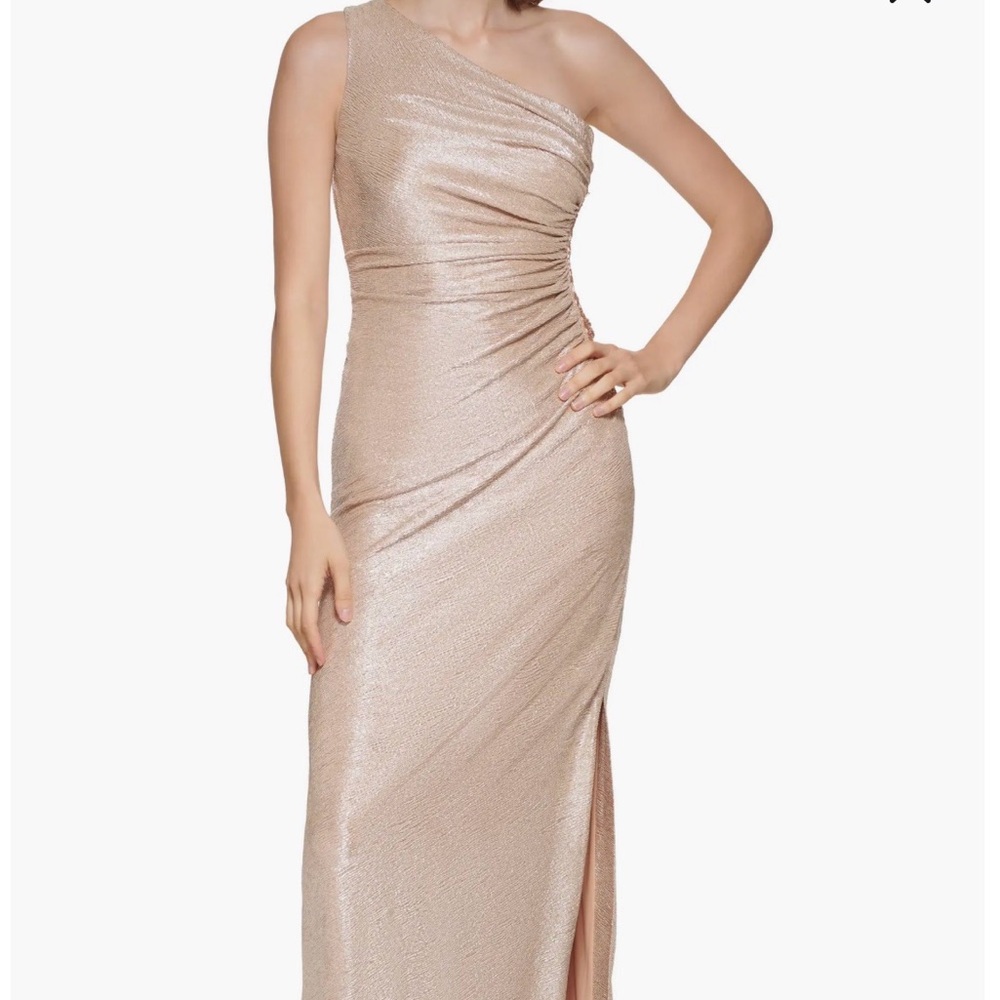 Calvin Klein One Shoulder Gold Metallic Dress